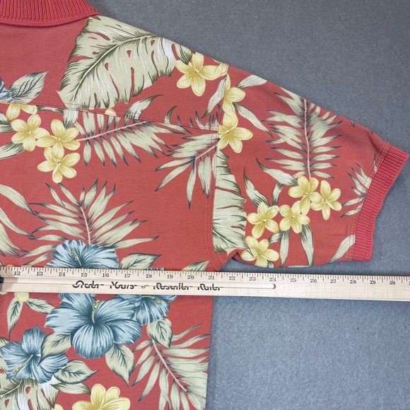 VTG Tommy Bahama Polo Shirt Men Medium Coral Floral Print Hawaiian Cotton Island - Picture 9 of 10